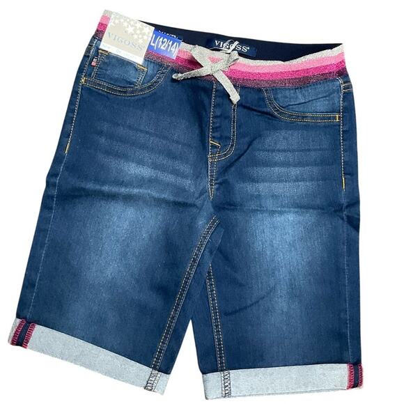 Vigoss Girls Jeans Shorts Bermuda Cuff 2 Pairs Blue Purple Size Large NWT - Picture 6 of 9